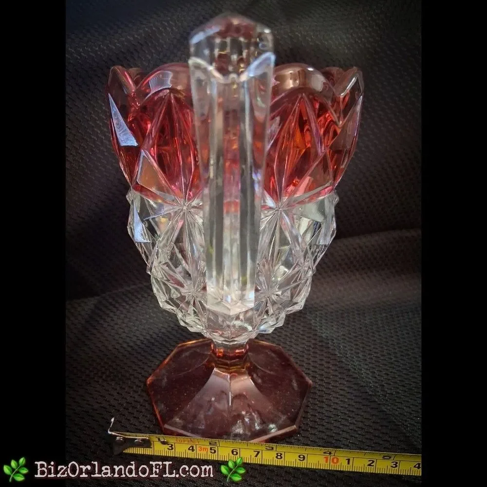 VINTAGE: Indiana Glass Monticello Trophy Clear Glass Vase w/ Ruby Red Stain HTF